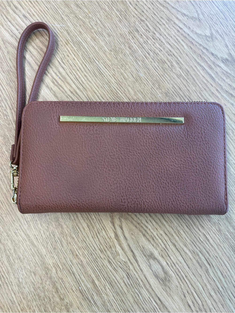 Steve Madden Brown Zip-Around Wristlet Wallet with Wrist Strap